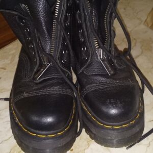Dr. Martens Black Leather Boots with Yellow Accents
